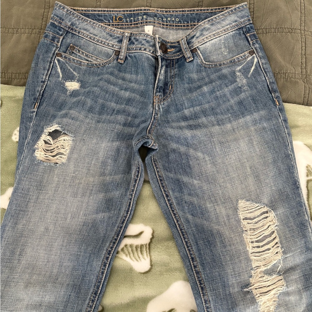 LC Lauren Conrad Light Blue Distressed Straight Leg Jeans